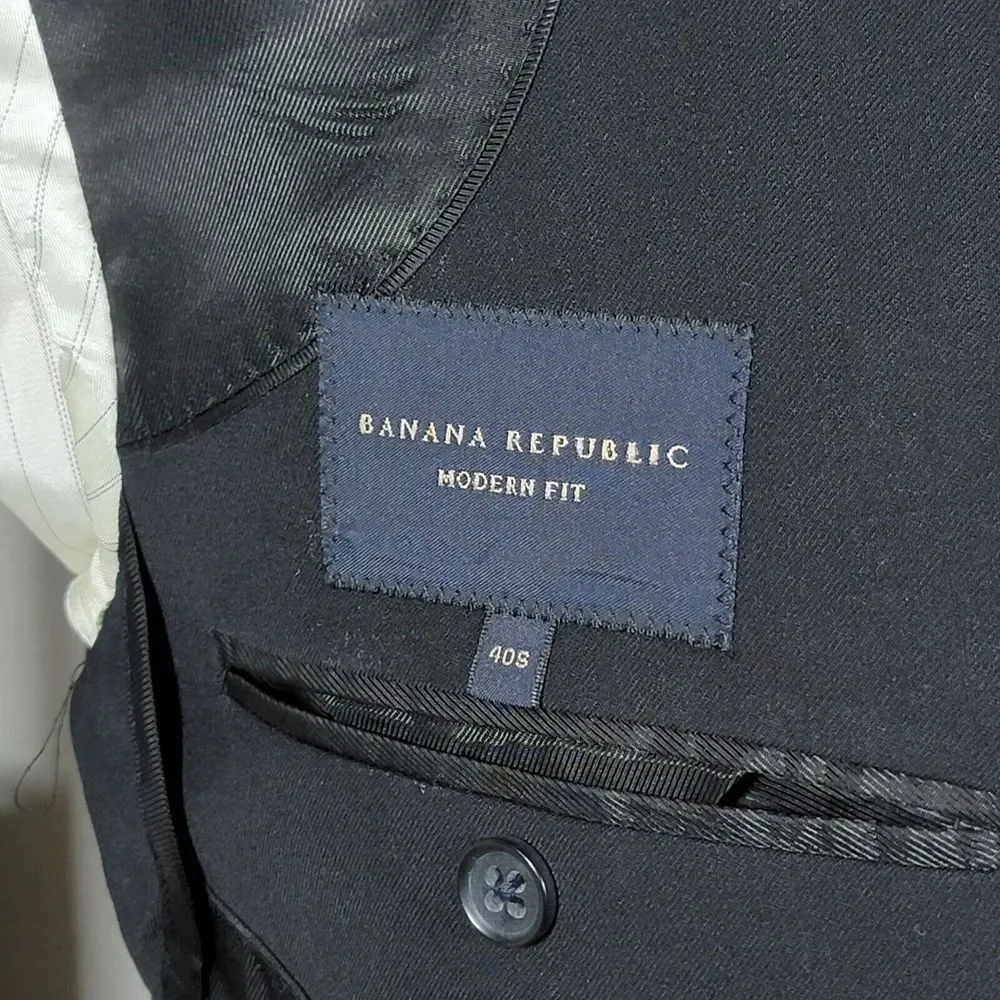Banana Republic Mens Sport Coat Two Button Solid Black Lanificio Wool 40S Modern